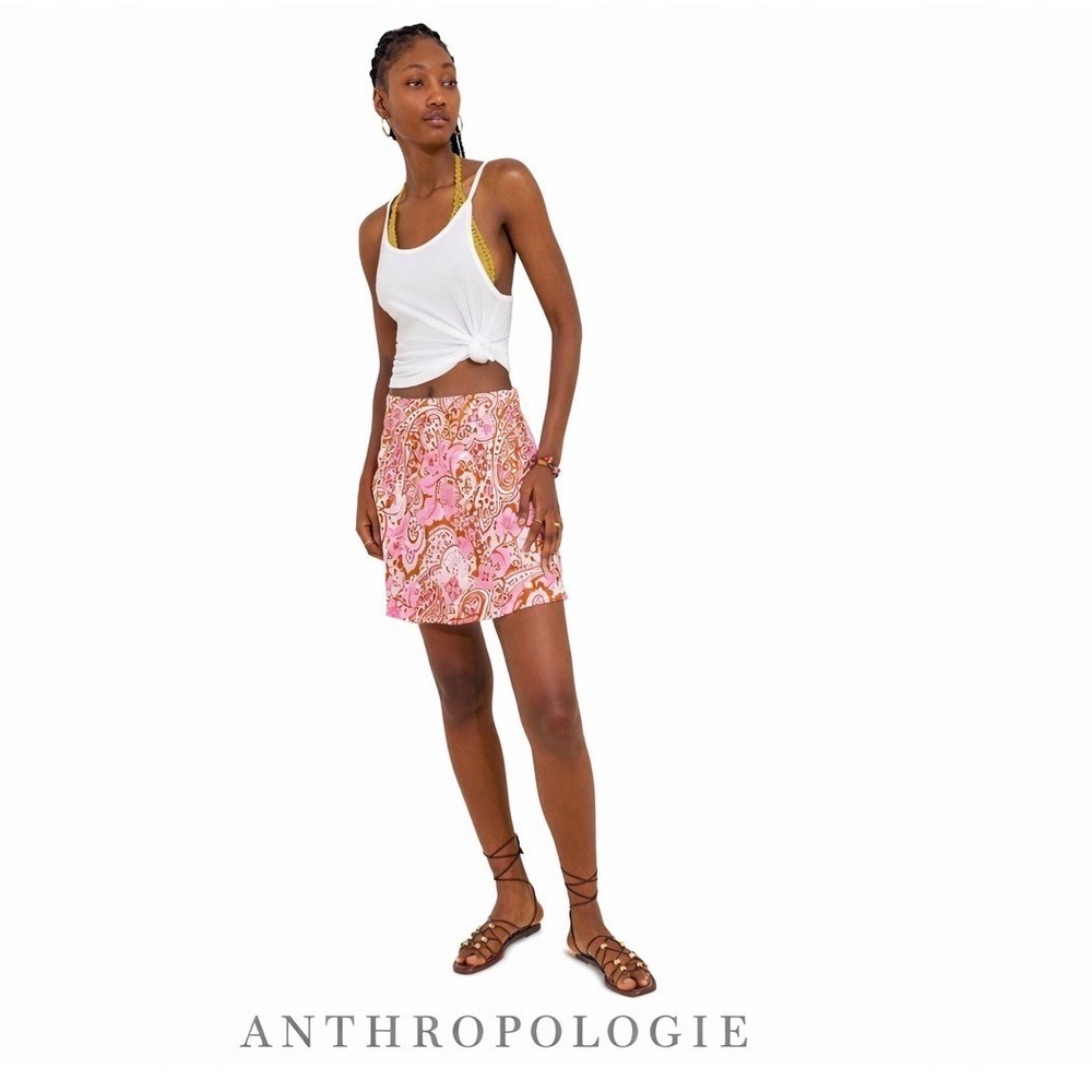 Anthropologie Pink Paisley Mini‎ Skirt